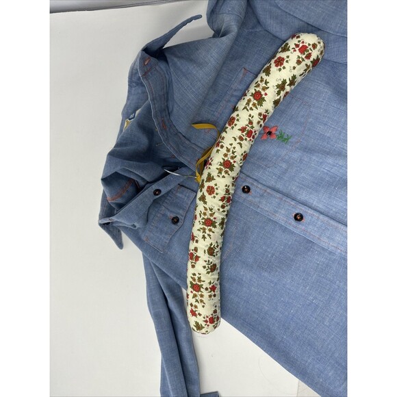 Vintage 60s/70s Hand Embroidered Chambray Shirt Palm Tree Sears Put-on Shop - Picture 12 of 14